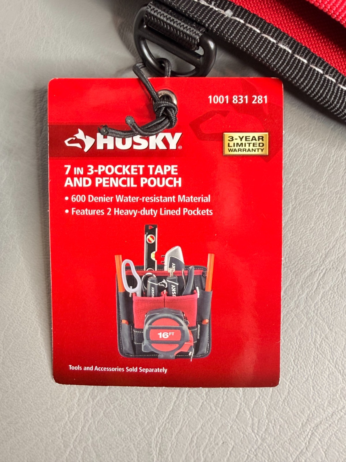 Husky 7 in. 3-Pocket Clip On Tool Belt Pouch Heavy Duty Storage