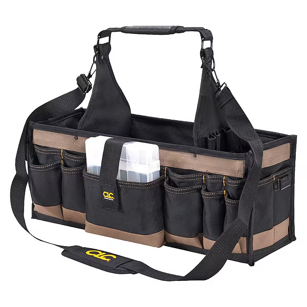 Tool Tote Bag 23 In Black Polyester 42 Pocket Electrician Storage Organizer