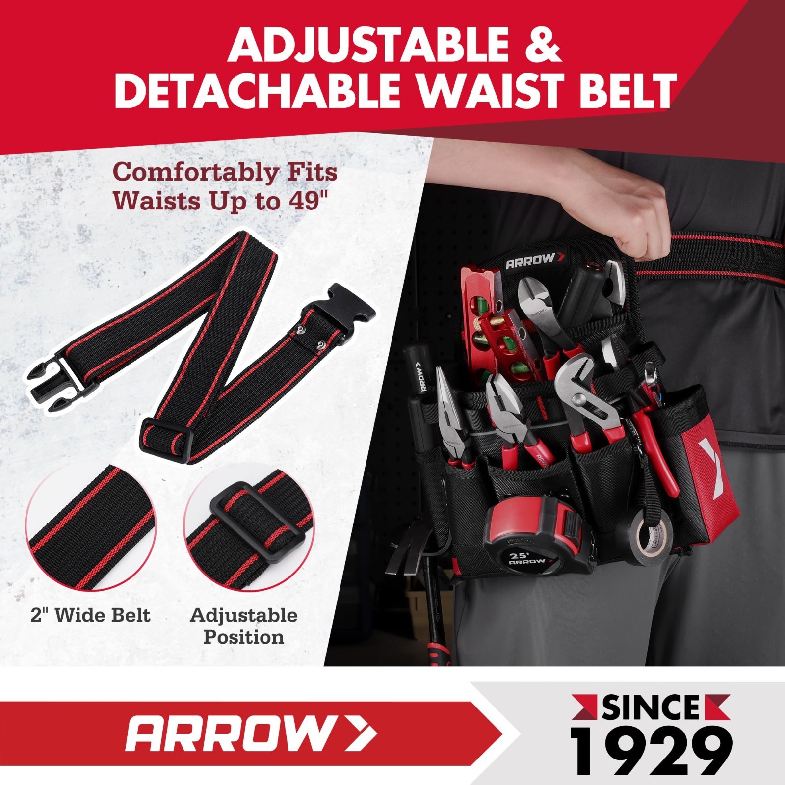Heavy-Duty Tool Belt with 10 Pockets, Adjustable Utility Pouch for Electricians