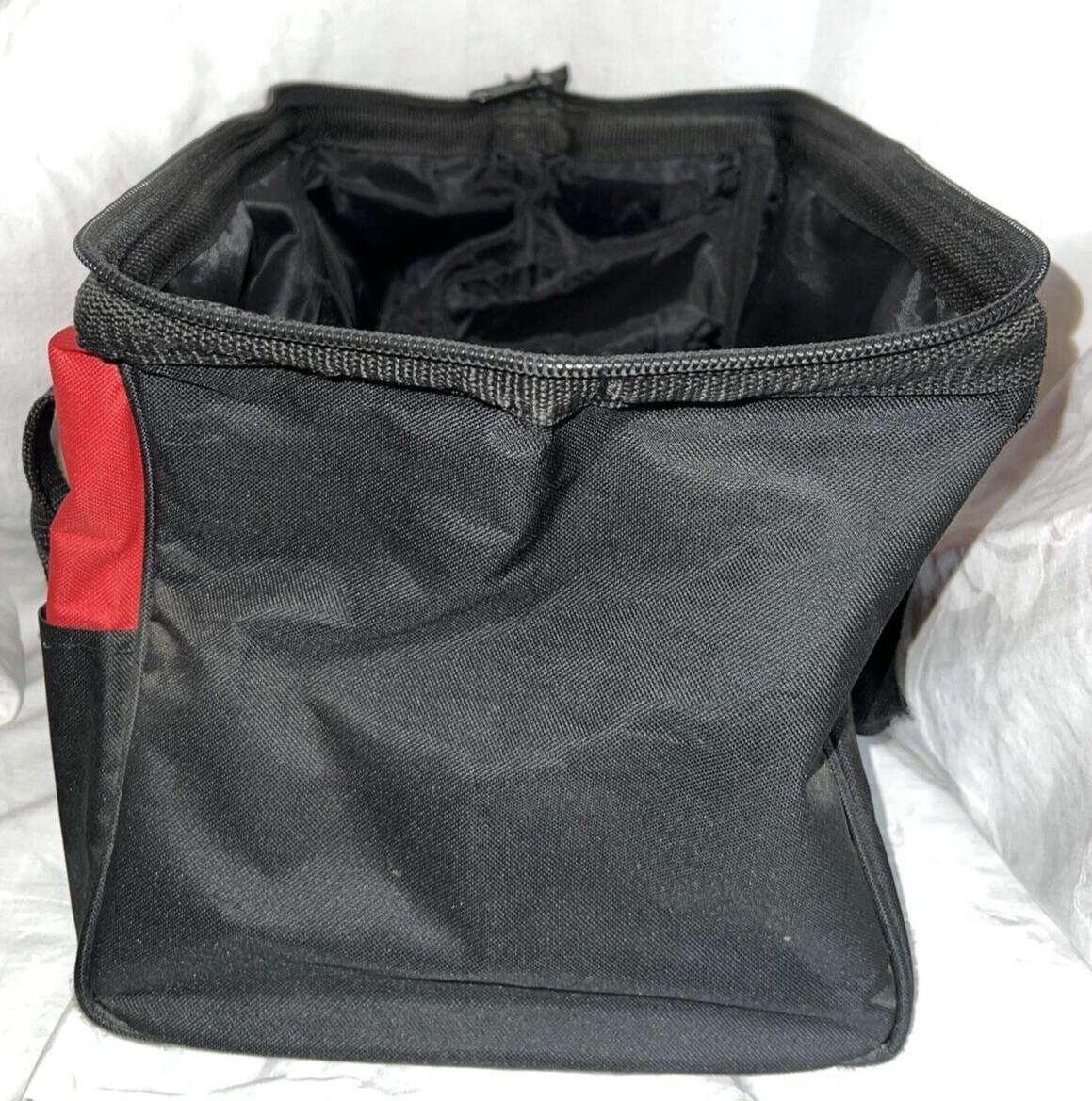 Snap-On Tool Bag Red Wide Mouth Zipper Close Double Handle Outer Sleeve Pockets