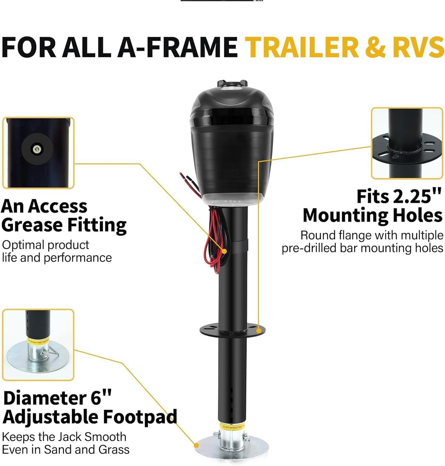 USA 12V Electric RV Trailer Tongue Jack Touchpad Controls 4,000LB Lift Capaci…