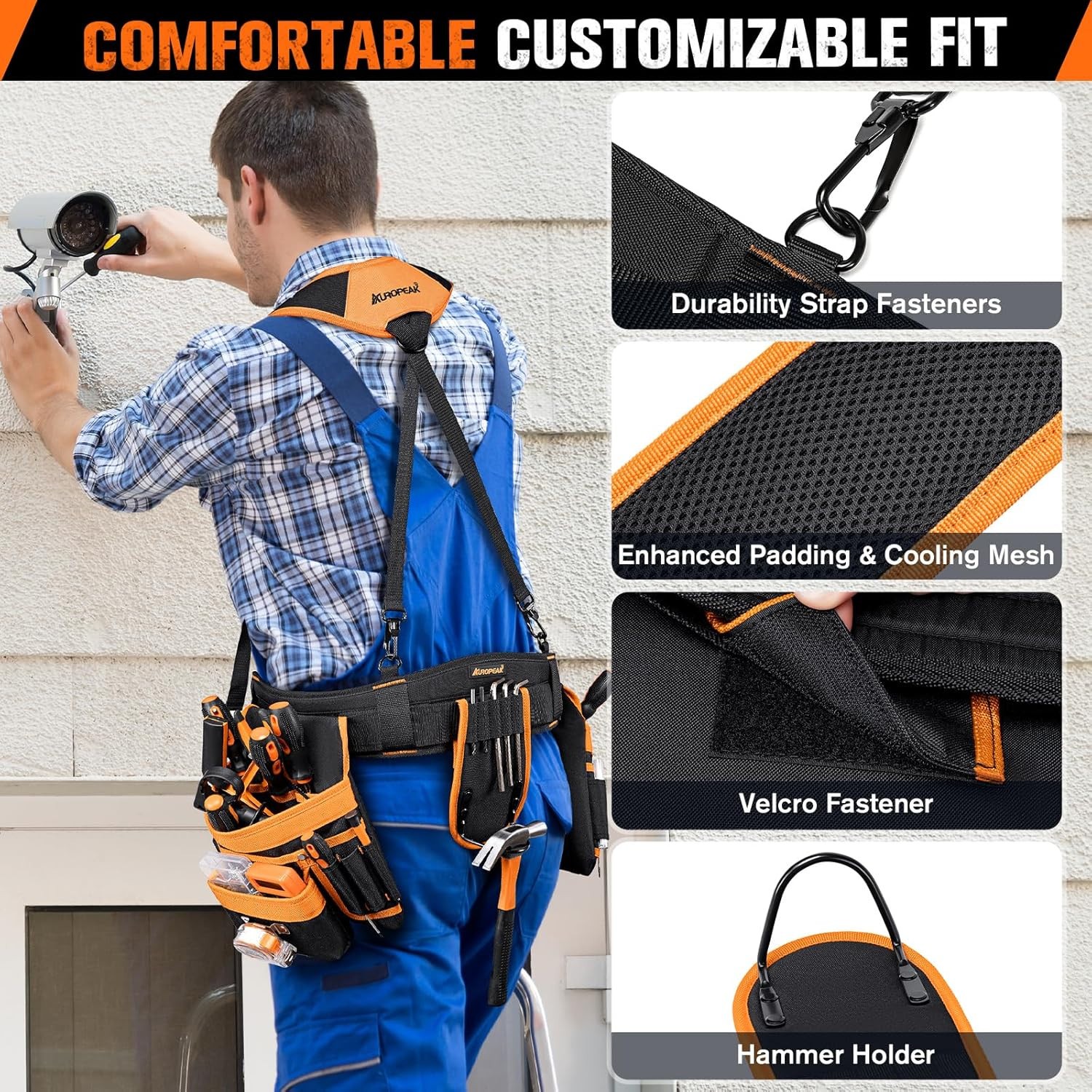 Auropeak 33-Pocket Modular Tool Belt w/ Suspenders (33″-48″ Waist)