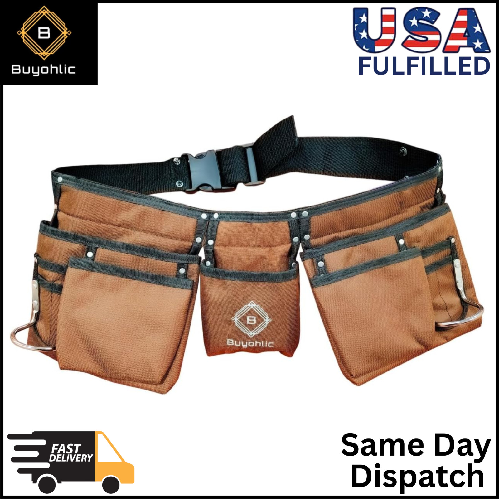Heavy Duty Tool Bag 11 Pocket Double-Sided Polyester with Side Pockets