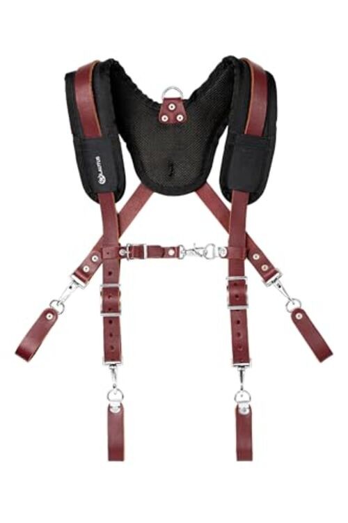 Leather Padded Tool Belt Suspenders w/Chest Strap| Pencil Sleeve| Comfortable