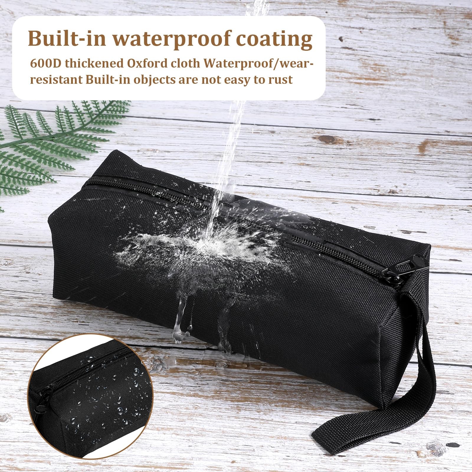2 Pack Canvas Tool Pouch with Zipper, 9.4 x 3.3 x inches, Black
