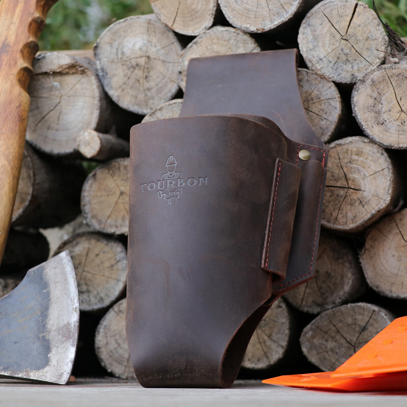 TOURBON Leather Tool Carrier Belt Pouch Felling Bucking Wedge Holster File Case
