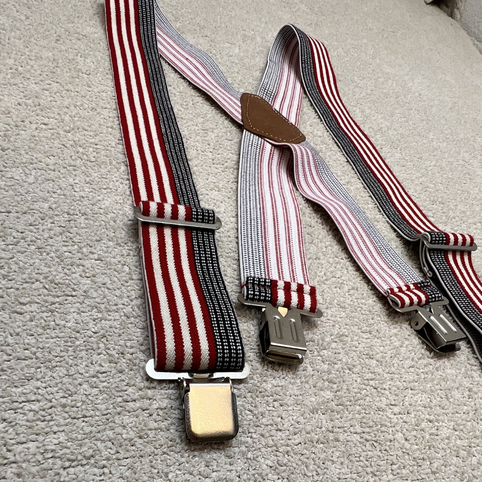 CLC Custom LeatherCraft Adjustable Leather Suspenders, Red/White/Black, 1pc