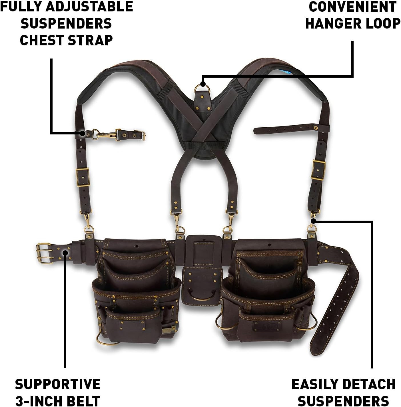 Premium Oil-Tanned Leather Carpenter Tool Belt with Padded Suspenders