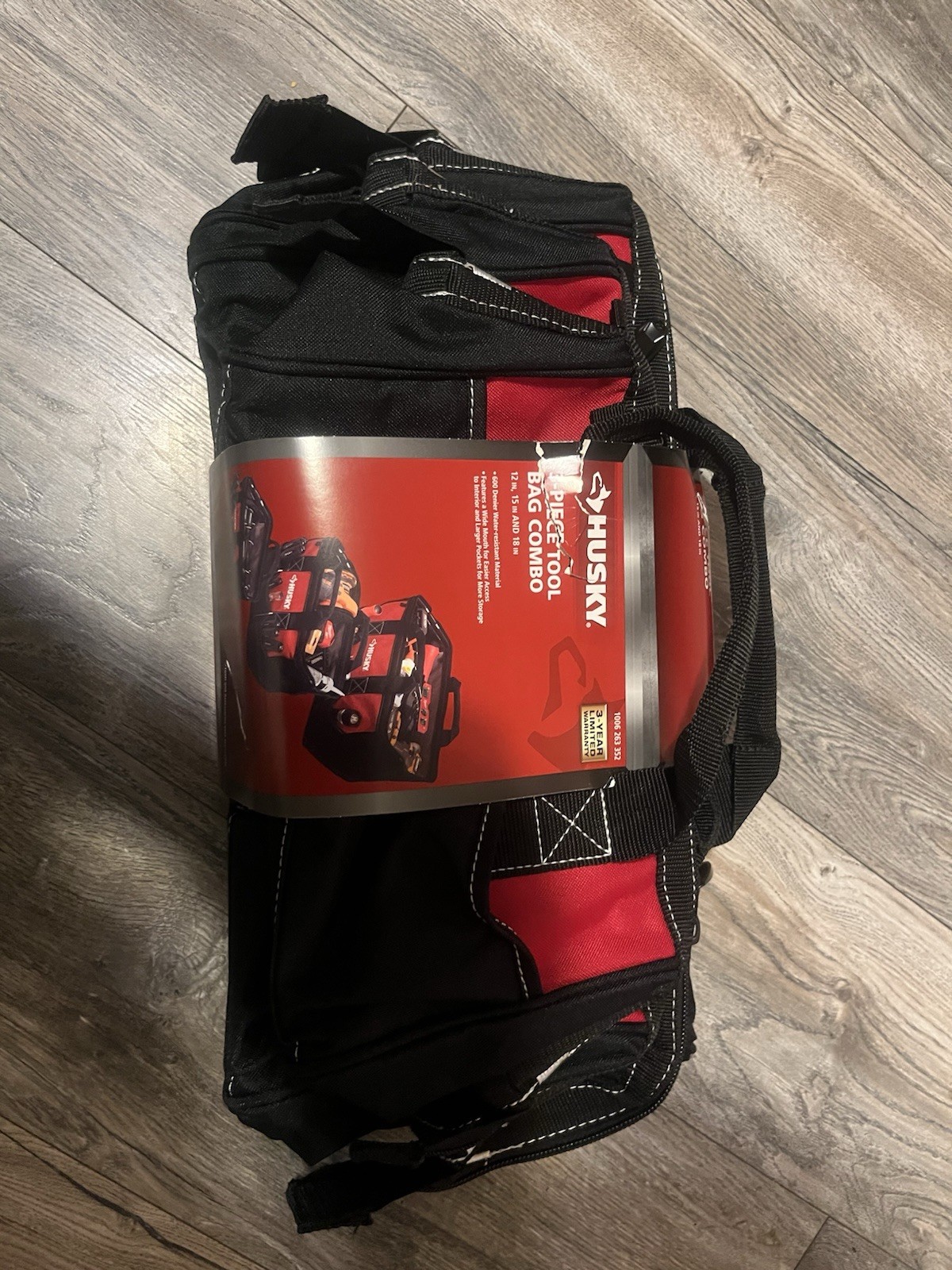 Husky 3-Piece Tool Bag Combo Black/Red 12in 15in 18in Water Resistant
