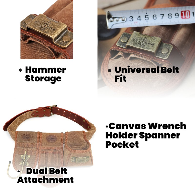 Tourbon Canvas Wrench Holder Spanner Pocket Tape Measure Clip Framer Tool Pouch