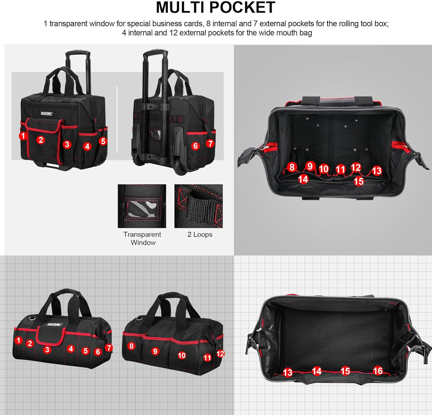 Heavy-Duty 2-Piece Rolling Tool Bag Set with Wheels & Utility Bag