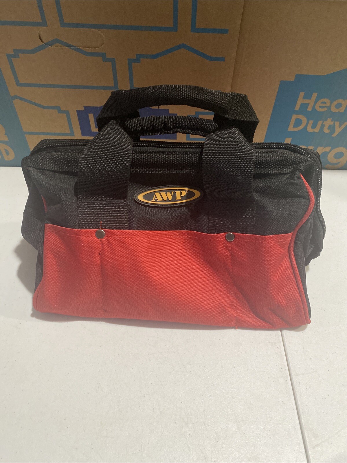 AWP Black/Red Polyester Utility Tool Tote Zip Closure 13”