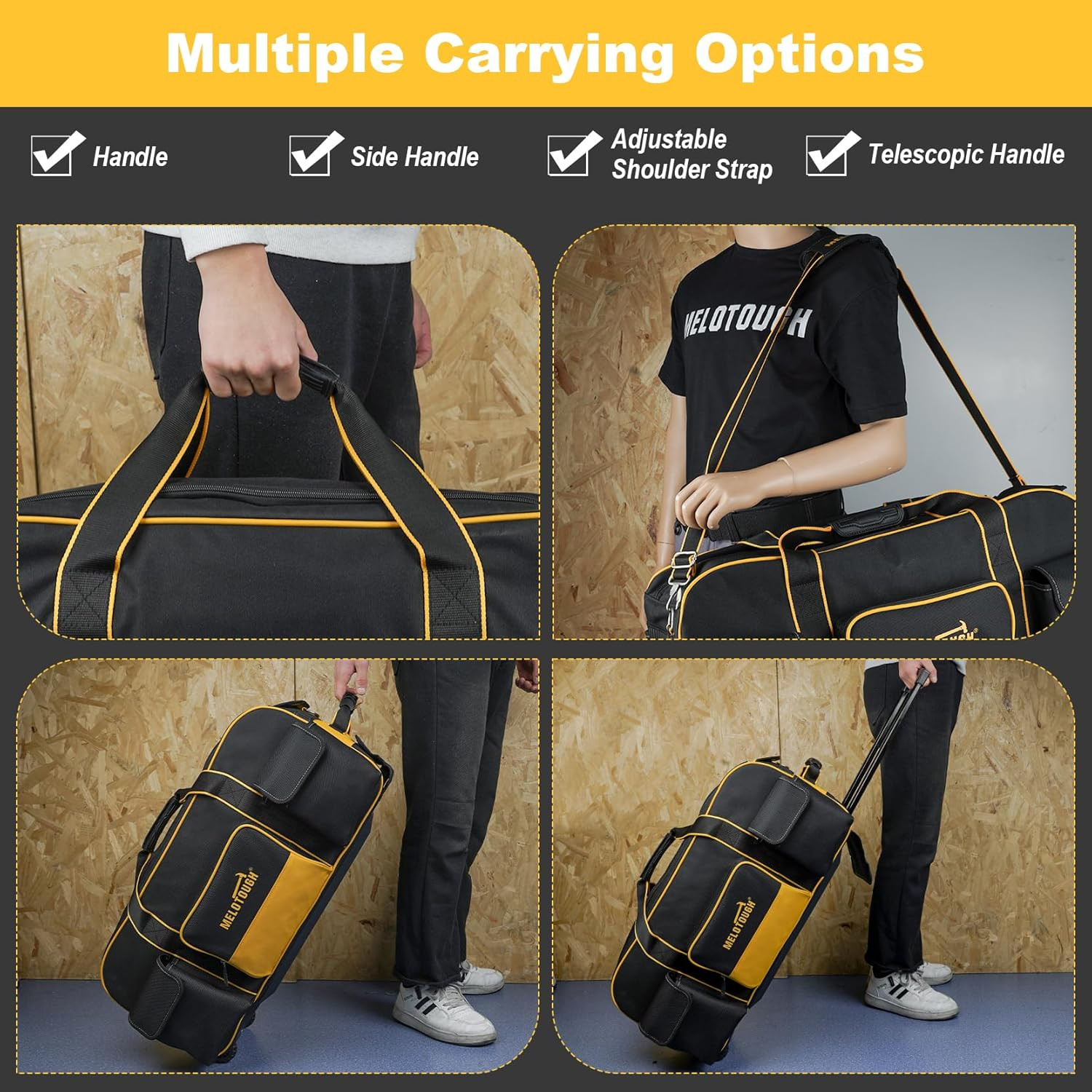 Rolling Tool Bag with Wheels,Large Capacity Tool Bag Organizer with Concealed Te