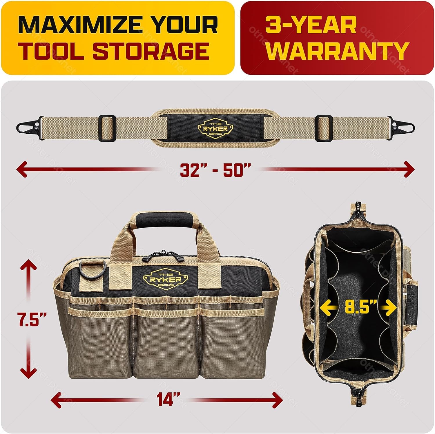 Ryker Heavy Duty Tool Bag 14 Inch 22 Pockets for Mechanic