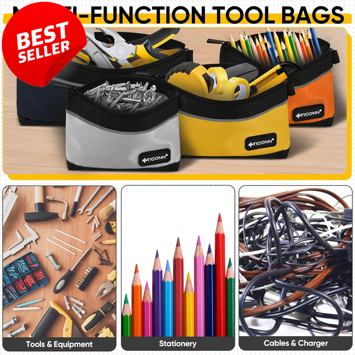 1680D Oxford Tool Pouch Zipper Waterproof Utility Bag Small 3 Pack – US