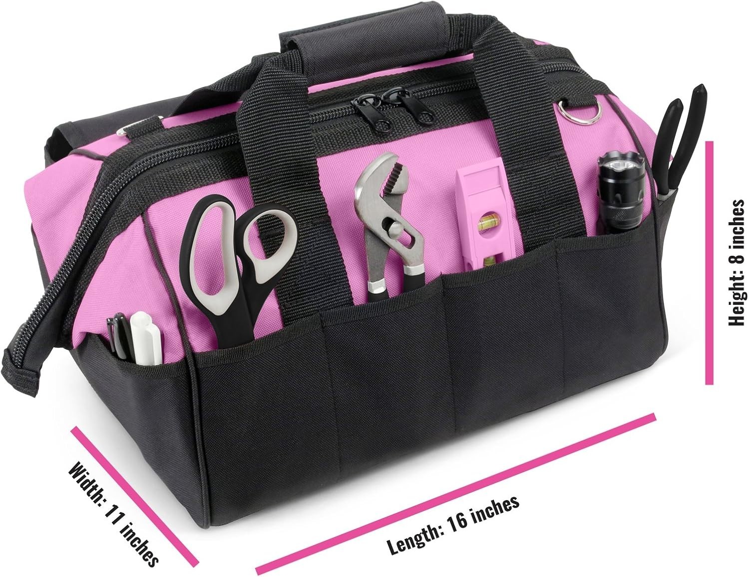 Pink Tool Bag for Women -16″ Tool Tote Bag w/ 22 Storage Pockets – Womens Sma…