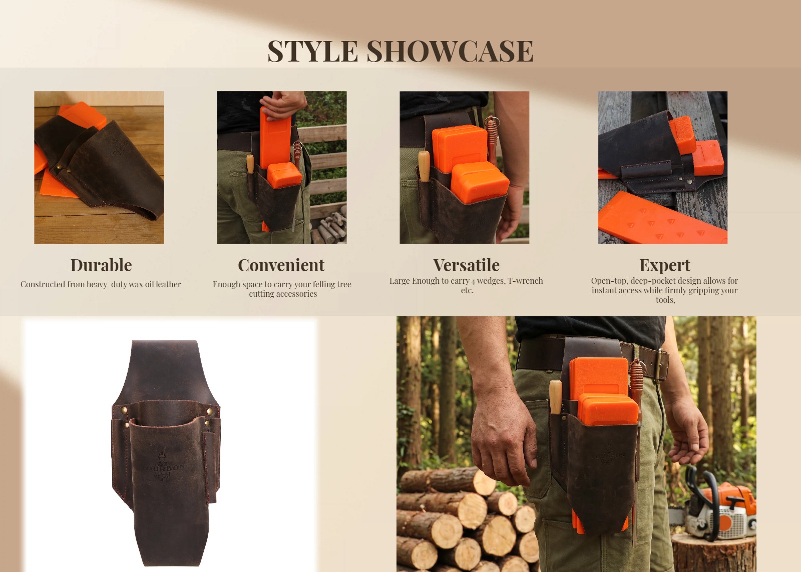 Tourbon Leather Loggers Wedge Holder Belt Pouch Felling Bucking Holster Tool Bag