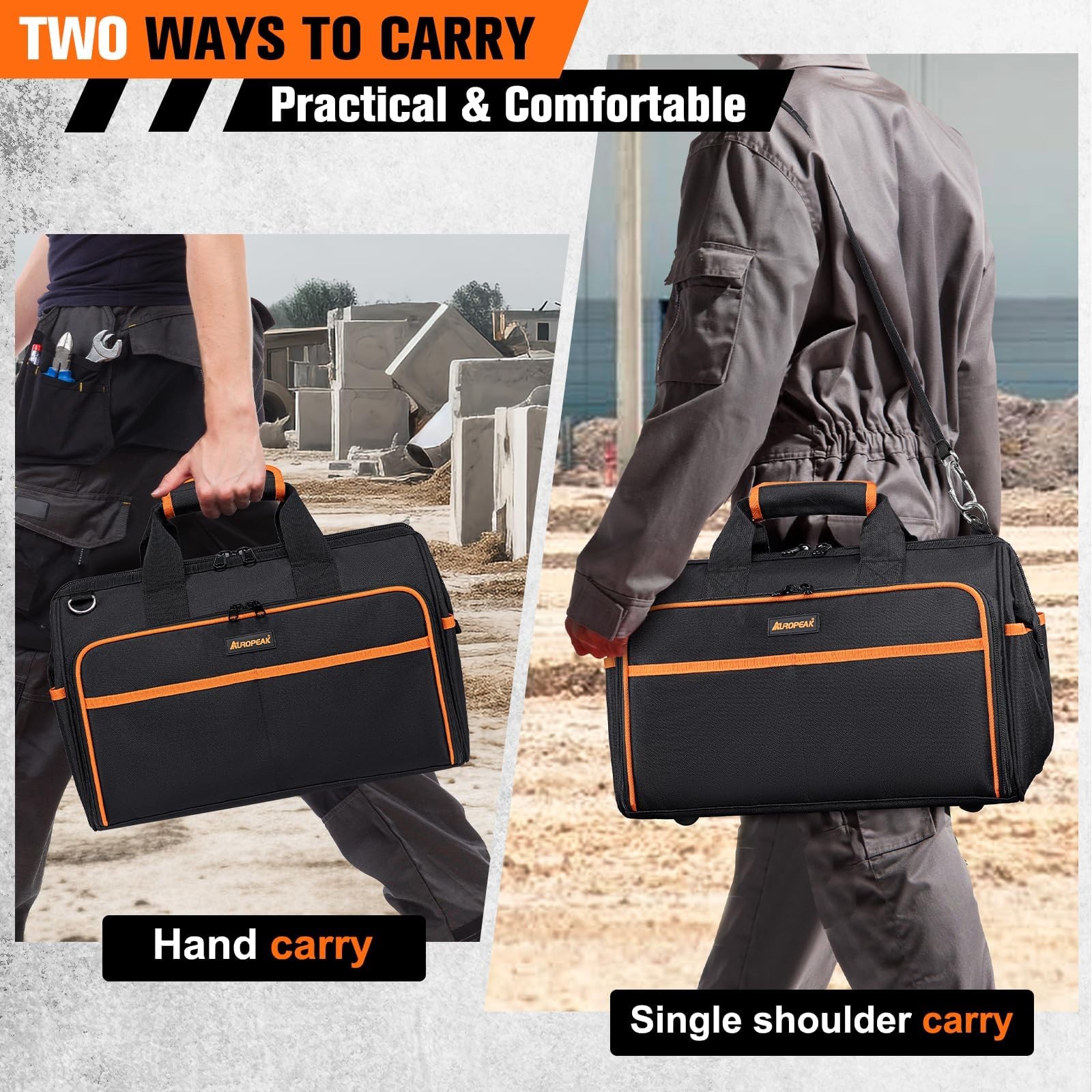 Heavy Duty Tool Bag 17.3-Inch, 26-Pocket Large Tool Bags for Men Women with