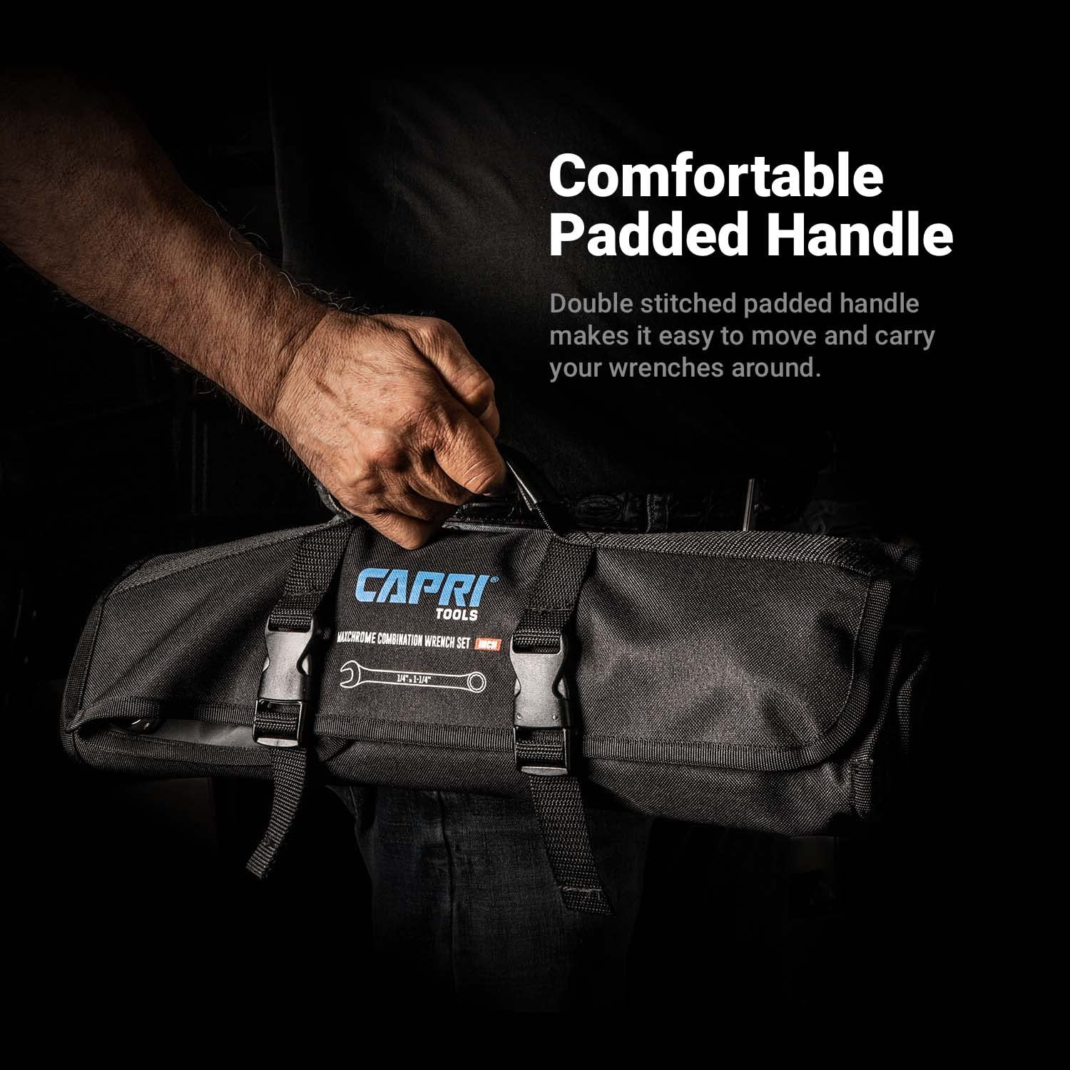 Wrench Roll Up Pouch, SAE, 17 Pockets, Black