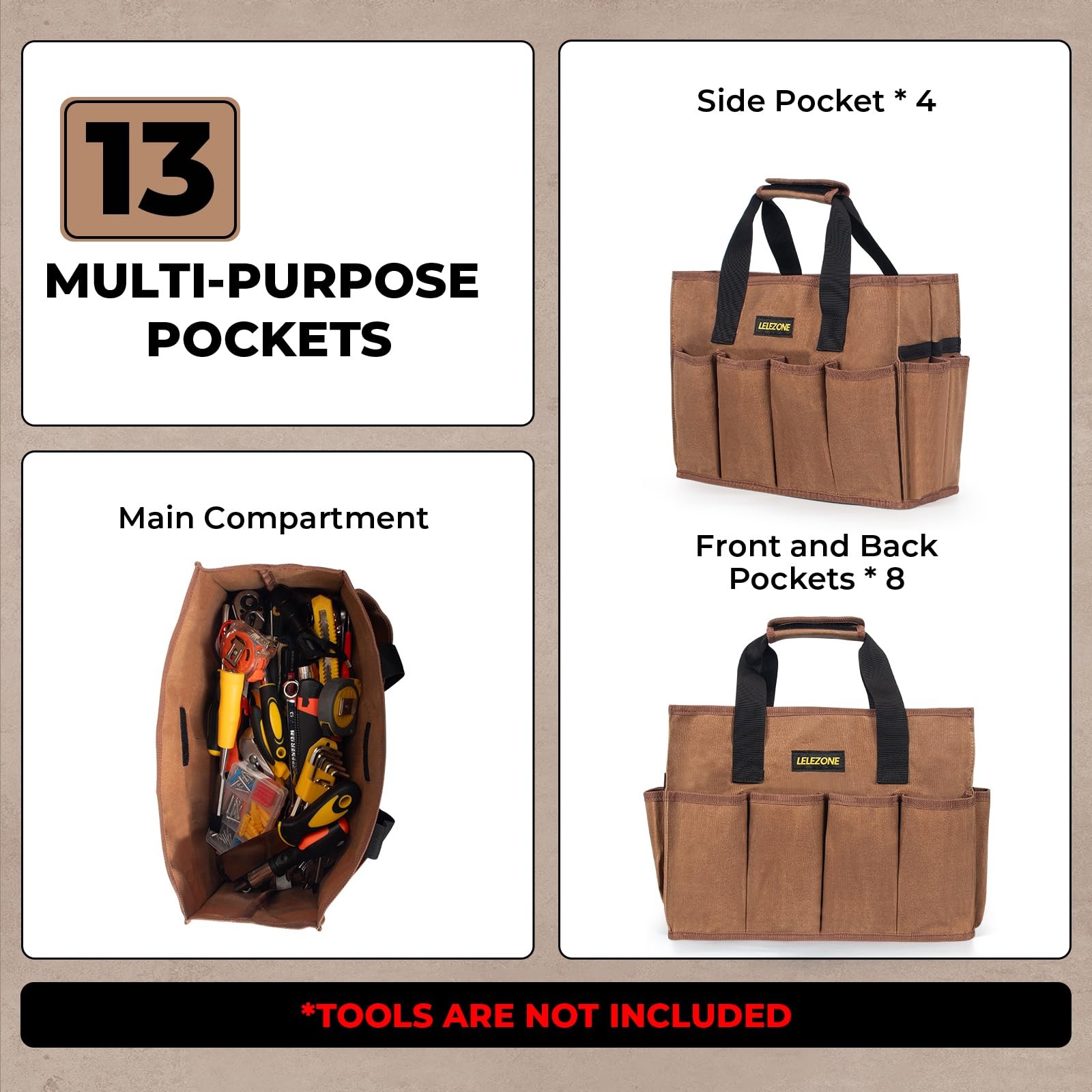Tool Bag 16 oz. Waxed Canvas Tool Bag Large Capacity Tool Storage Tote comes …