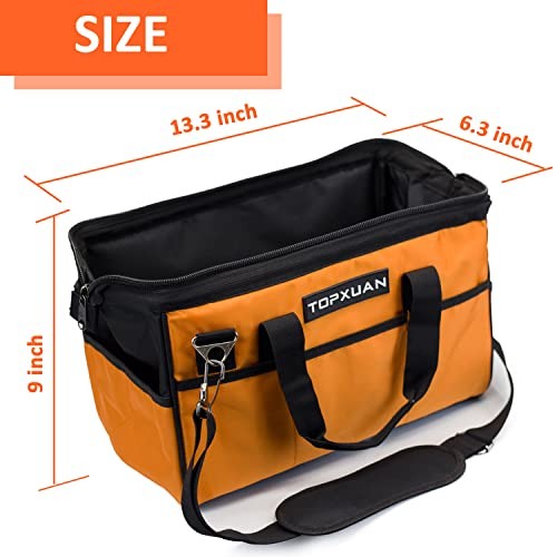 13″ Waterproof Orange Tool Bag with 18 Pockets – Wide Mouth Organizer