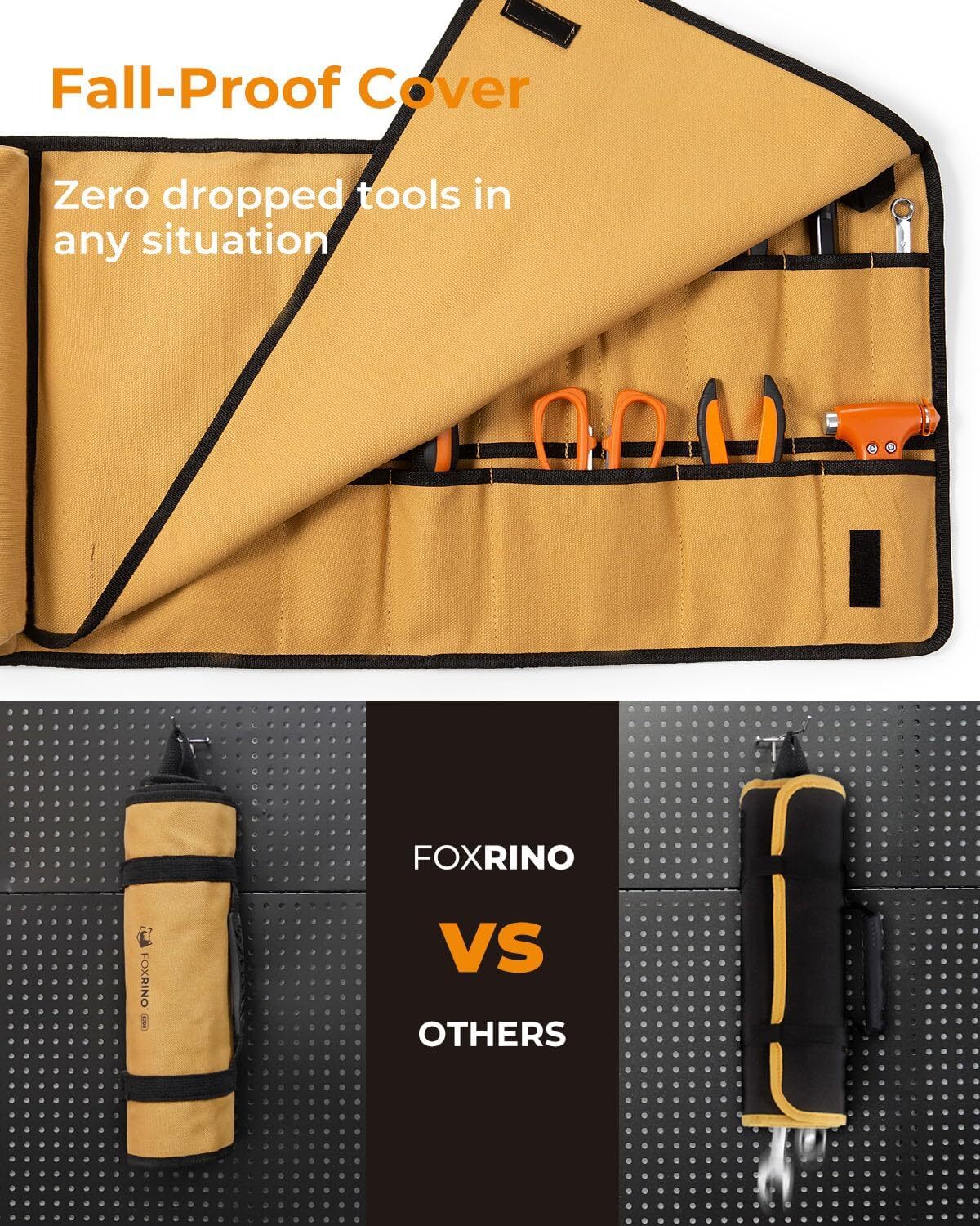 Heavy Duty Tool Roll Bag 20+ Pockets Organizer Brown Roll-Up Tool Pouch