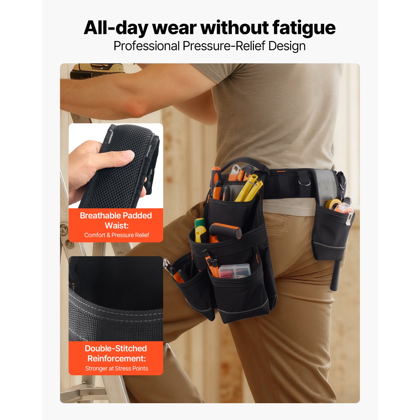 Uimoso Electrician’s Tool Belt with 18 Pockets for Heavy-Duty Tool Organization