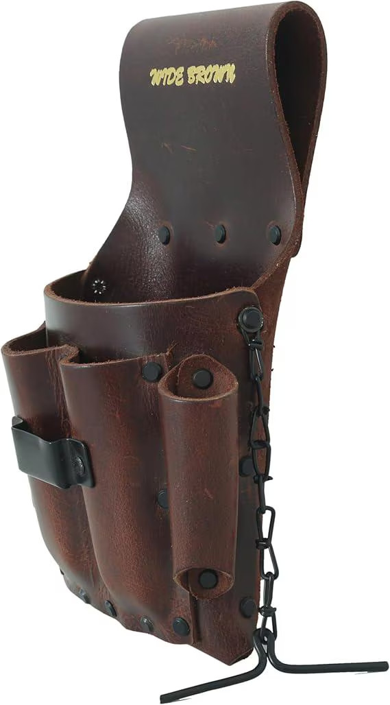 Wide Brown Leather Tool Pouch: 5-Pocket Electrician’s Belt