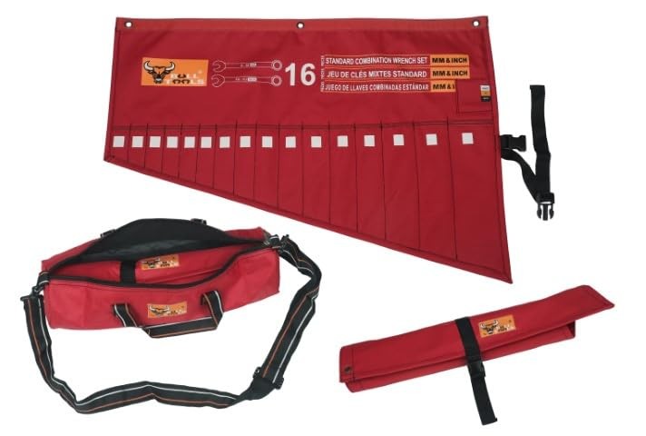 Tool Roll Organizer with 16 Pockets Wrenches, Metric & SAE Waterproof Ballistic