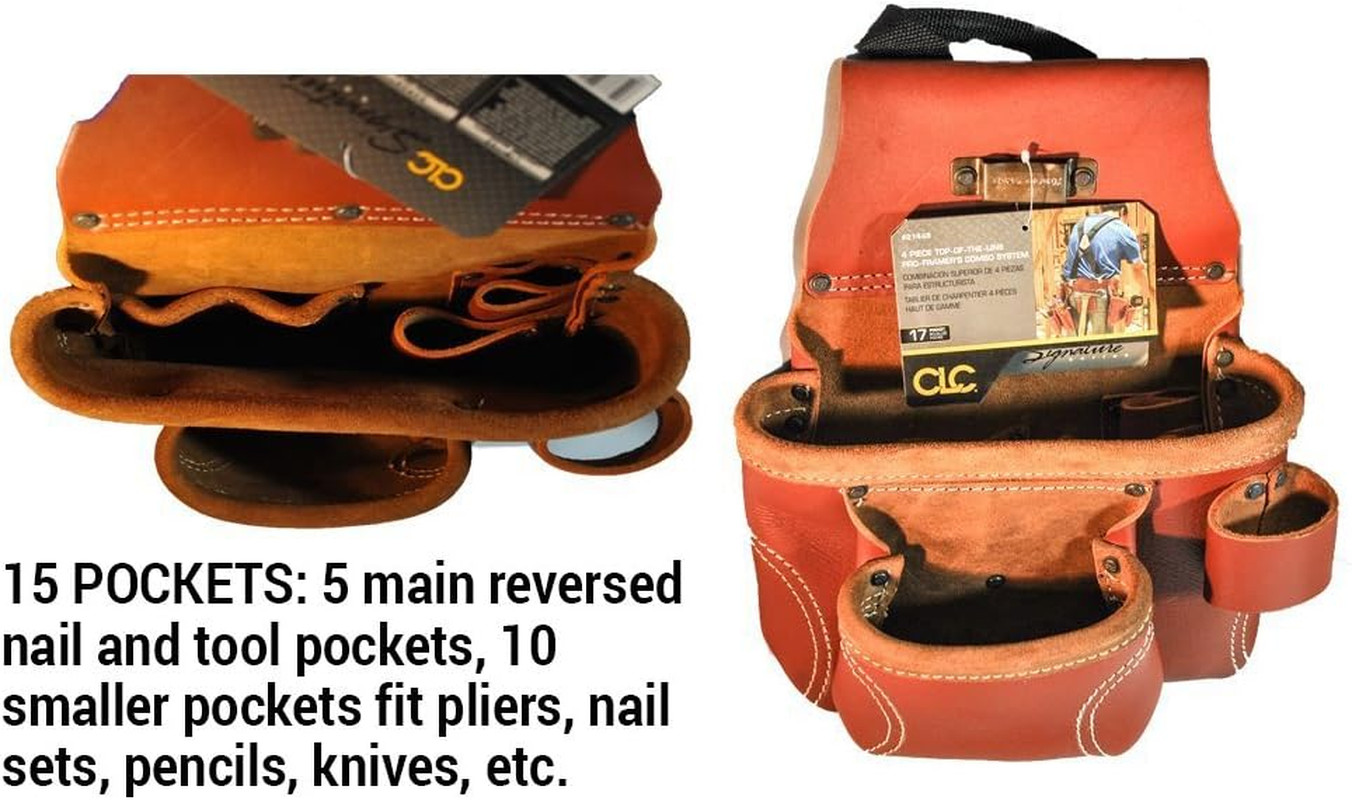 CLC 21448 4 Piece Pro Framer’S Combo System Tool Belt 15 Pocket,Brown
