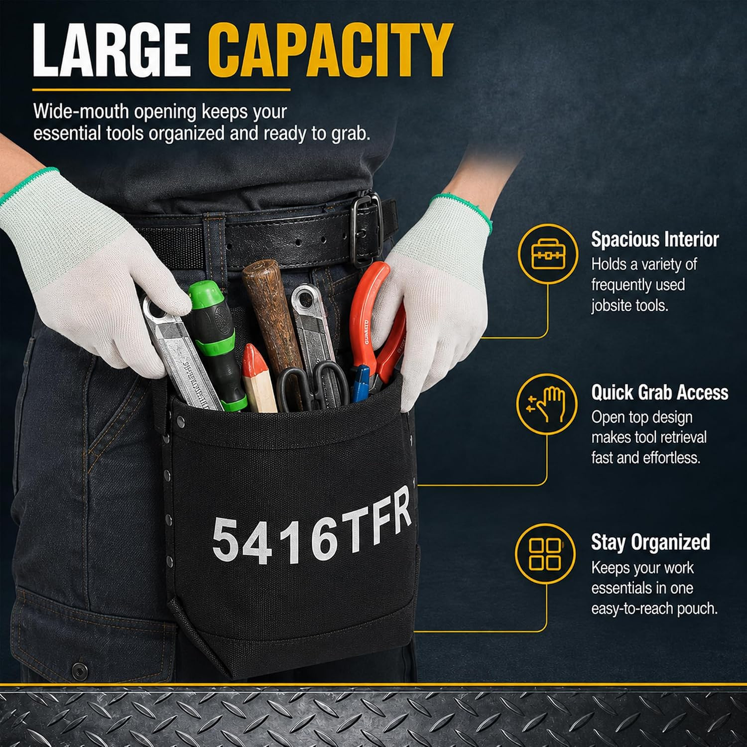 5416 Tool Pouch Small Tool Bag, 5 X 10 X 9 Inch Bolt Storage Bag with Bull Pin