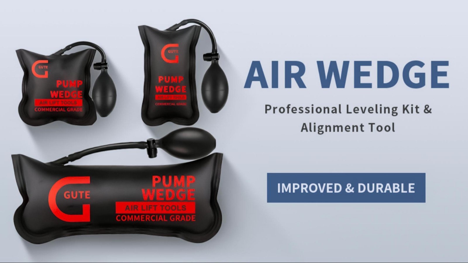 Inflatable Air Wedge Bags Pump Tool – 3 Pack Leveling Kit, 300 LB Capacity, Mult