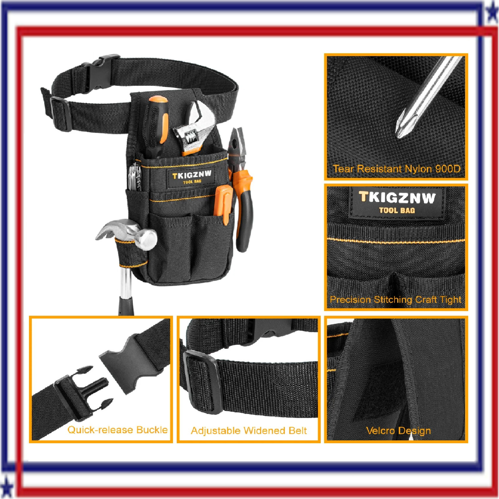 Heavy-6-Pouches and 9 Screwdriver Loops Construction, Heavy-Duty Tool Bag – USA