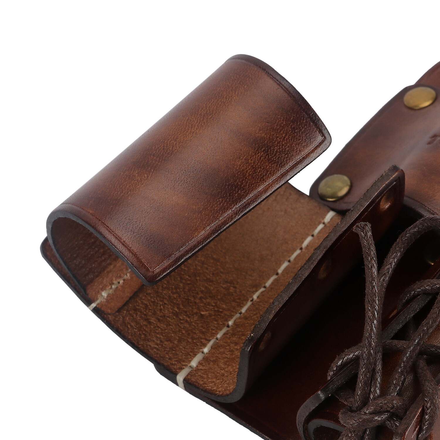 TOURBON Genuine Leather Double Bull Pins Holder Spud Wrench Carrier Tools Sheath