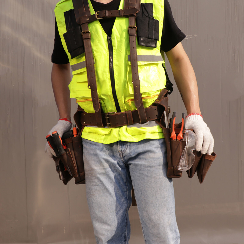TOURBON Suspenders Carpenter Heavy Duty Chest Strap & Tool Belt Pouch Holster US