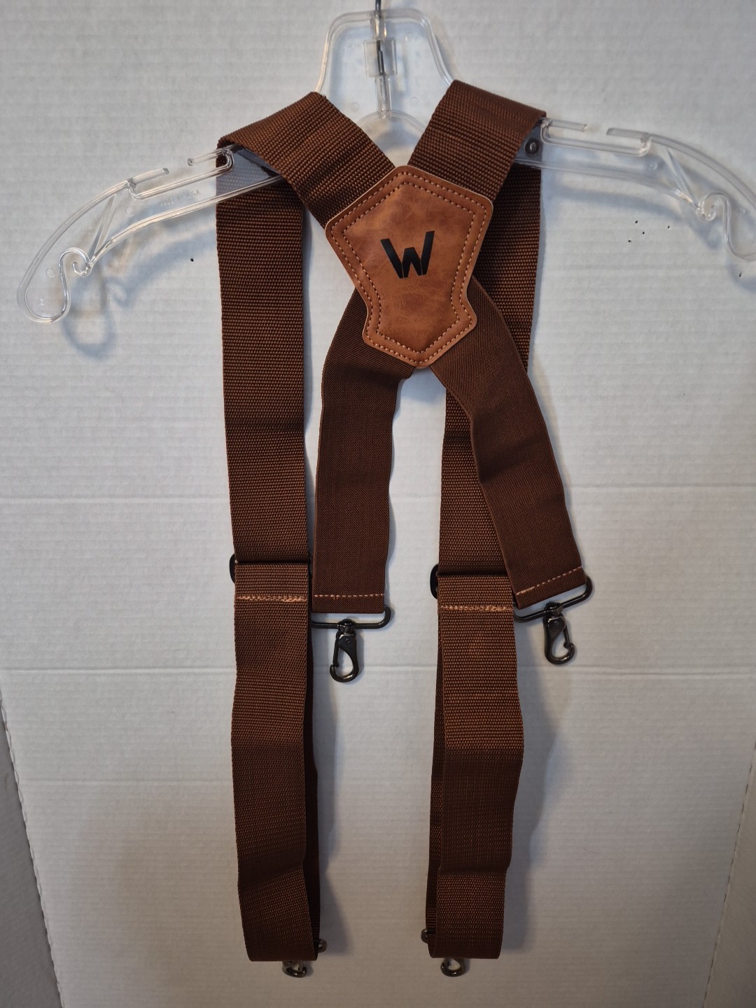 WELKINLAND Brown 2 inch wide suspenders, Heavy duty work suspenders for men