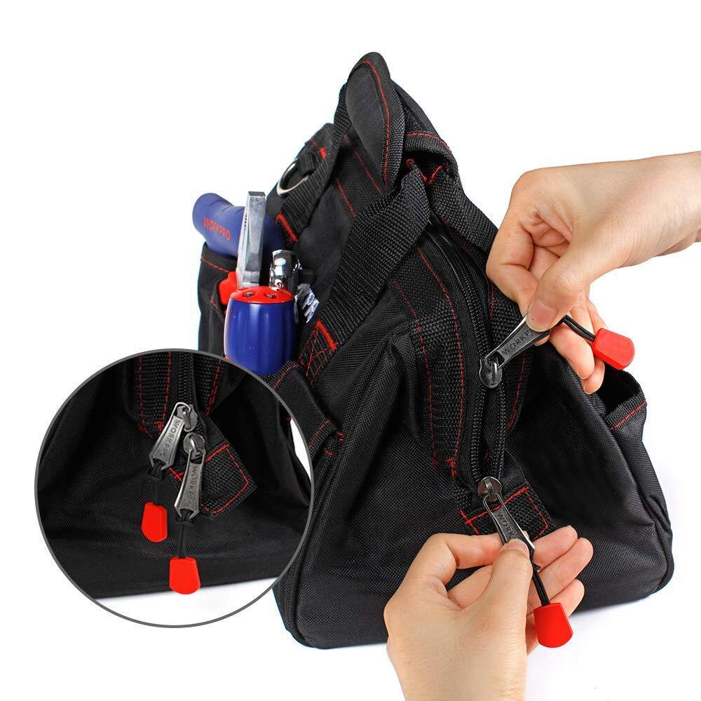 Workpro 12-inch Close Top Wide Mouth Storage Tool Bag 500D Polyester Fabric Bags