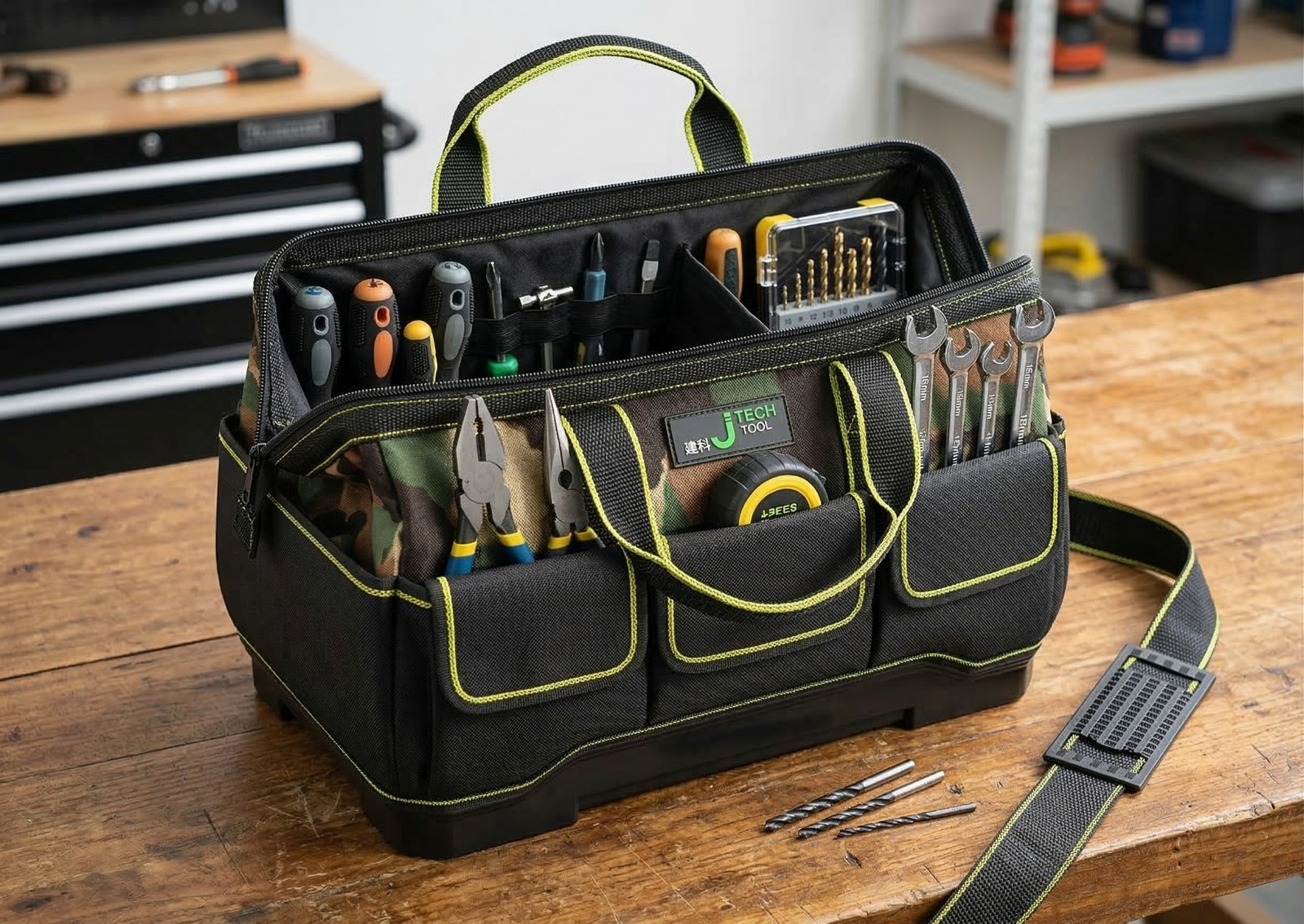 Heavy Duty Waterproof Tool Bag Hard Bottom Camo Organizer 17″ 19″ 21″