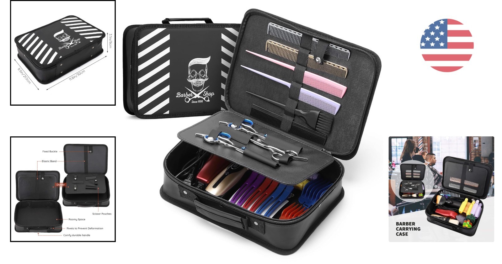 Chic Barber Carrying Case: 11.8×8.5in Travel Tool Organizer for Styling Tools