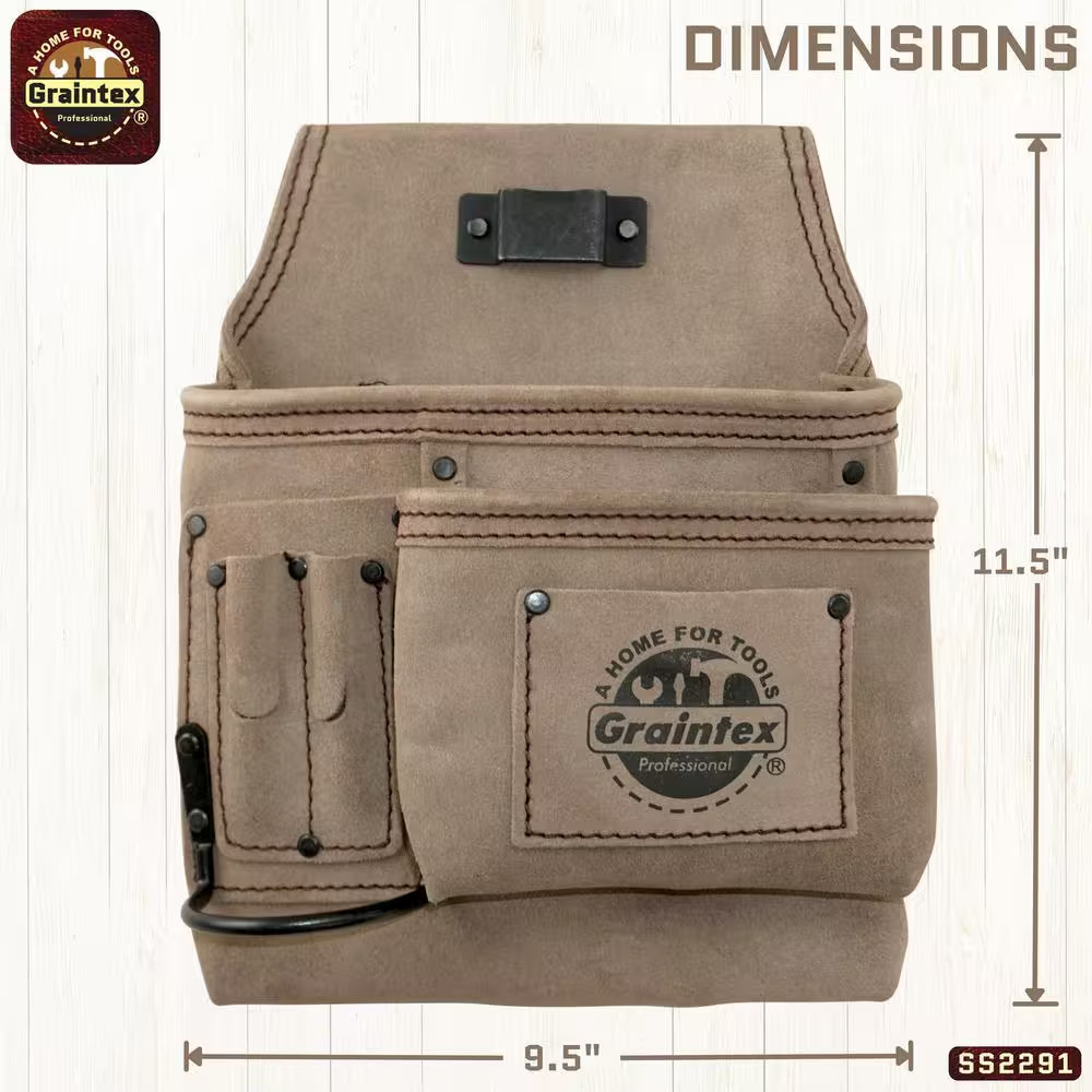 5-Pocket Suede Leather Right Handed Nail and Tool Pouch