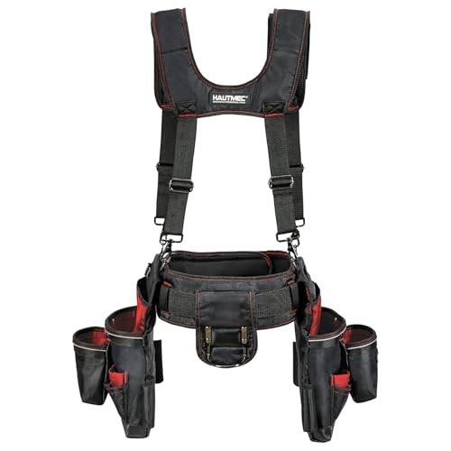 HAUTMEC Heavy Duty Tool Belt with Suspenders, 19-Pocket Work Rig