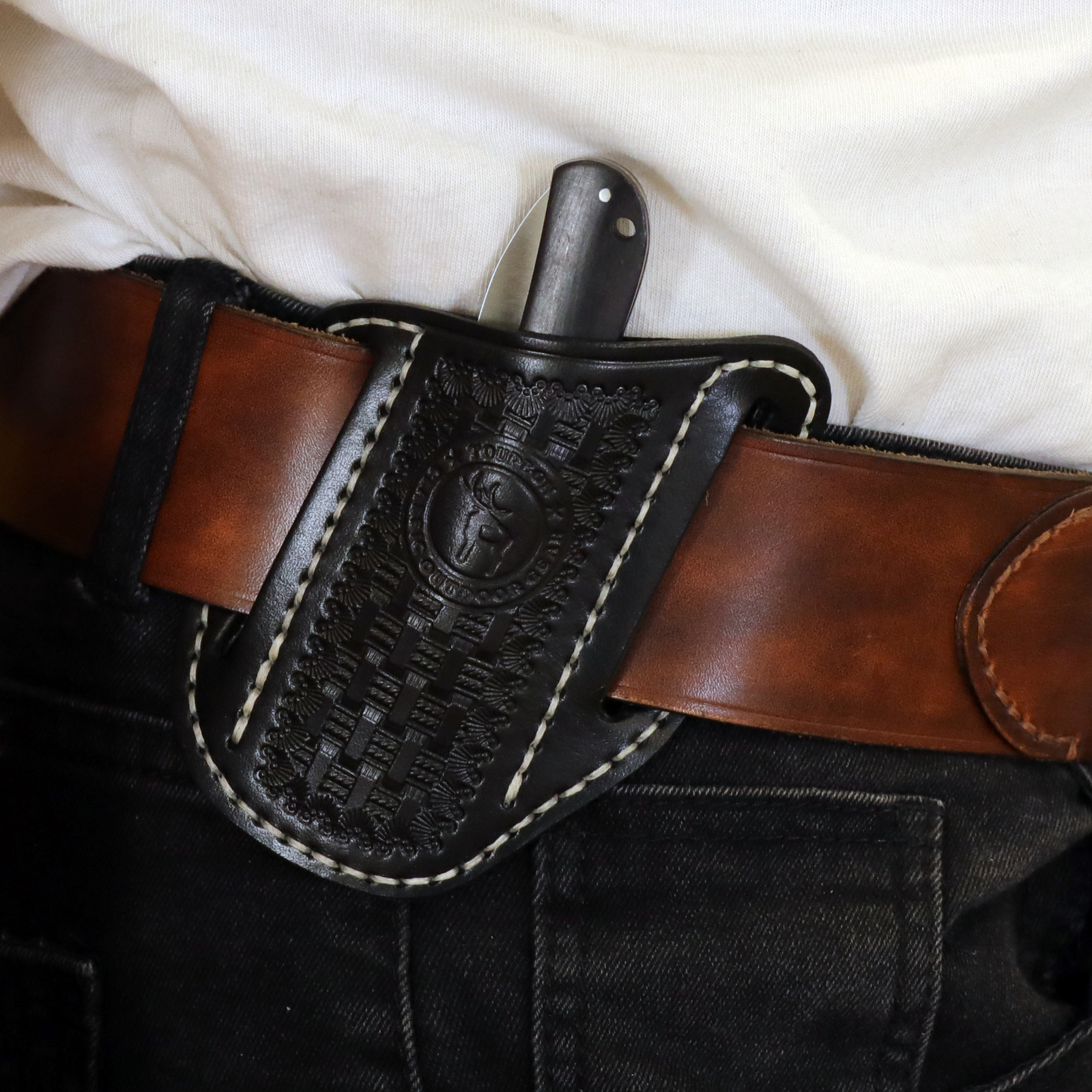 TOURBON Folding Pocket Knife Belt Holster Tool Carry Sheath Cover Gift Black US