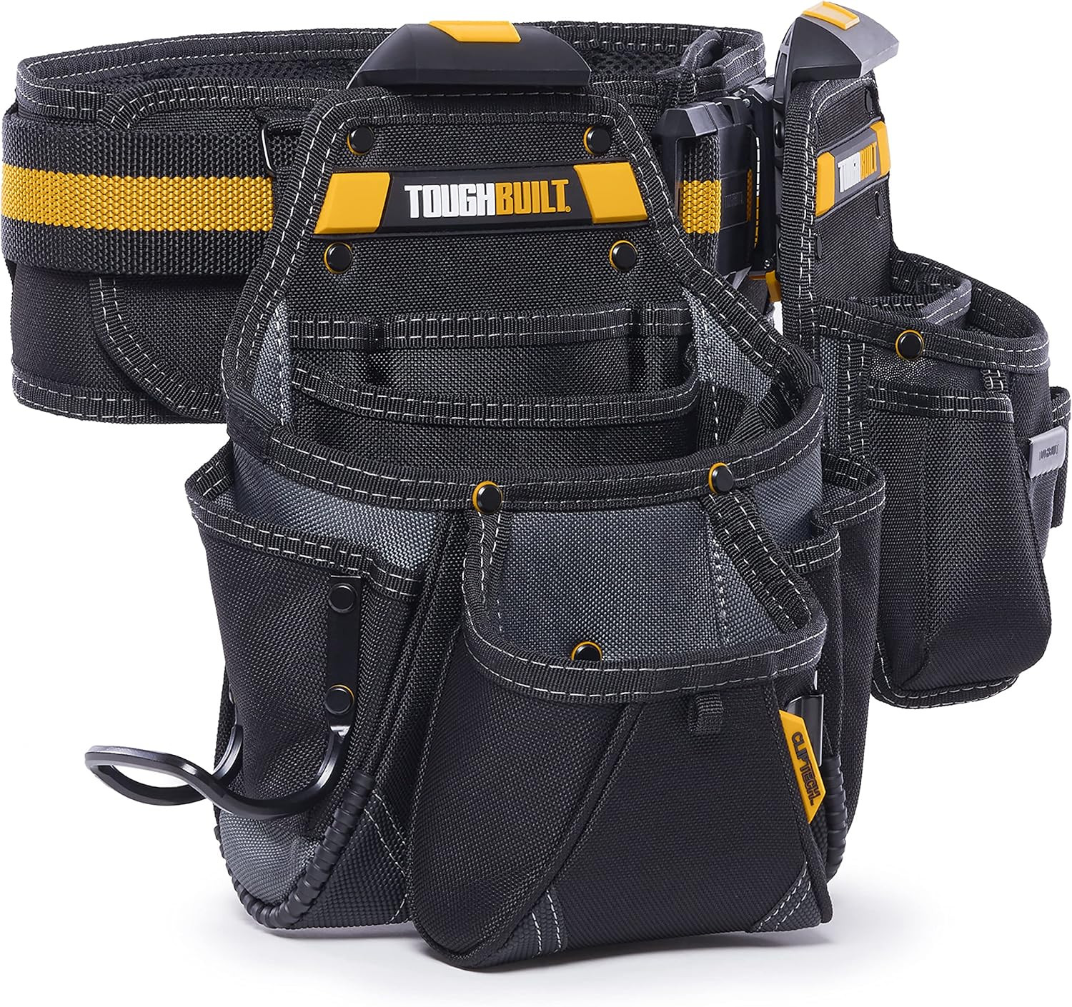 Cliptech 3-Piece Modular Tool Belt Set with Rugged Pouches and Padded Belt