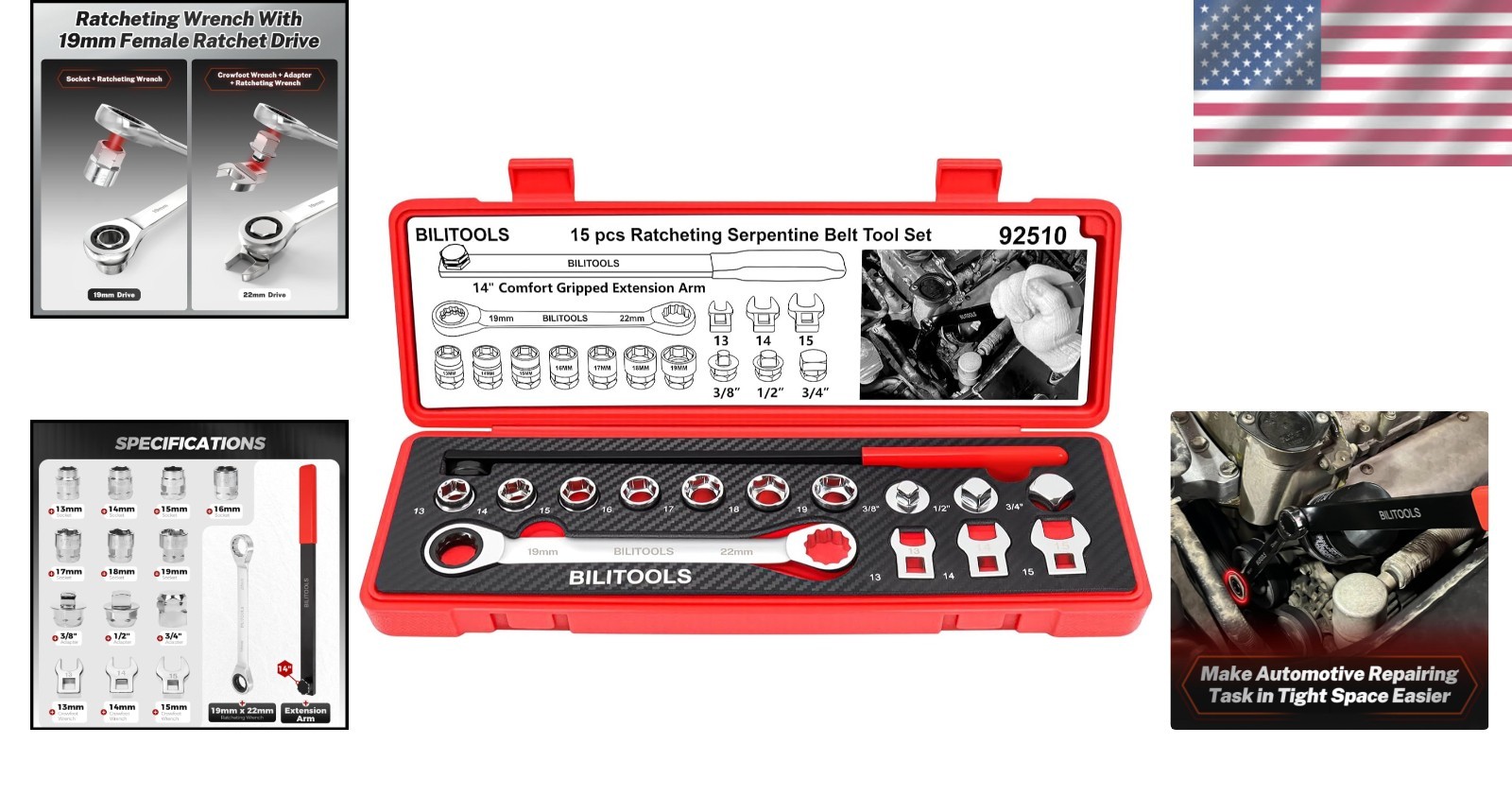 Universal Serpentine Belt Tool Set – 15-Piece Ratchet Kit