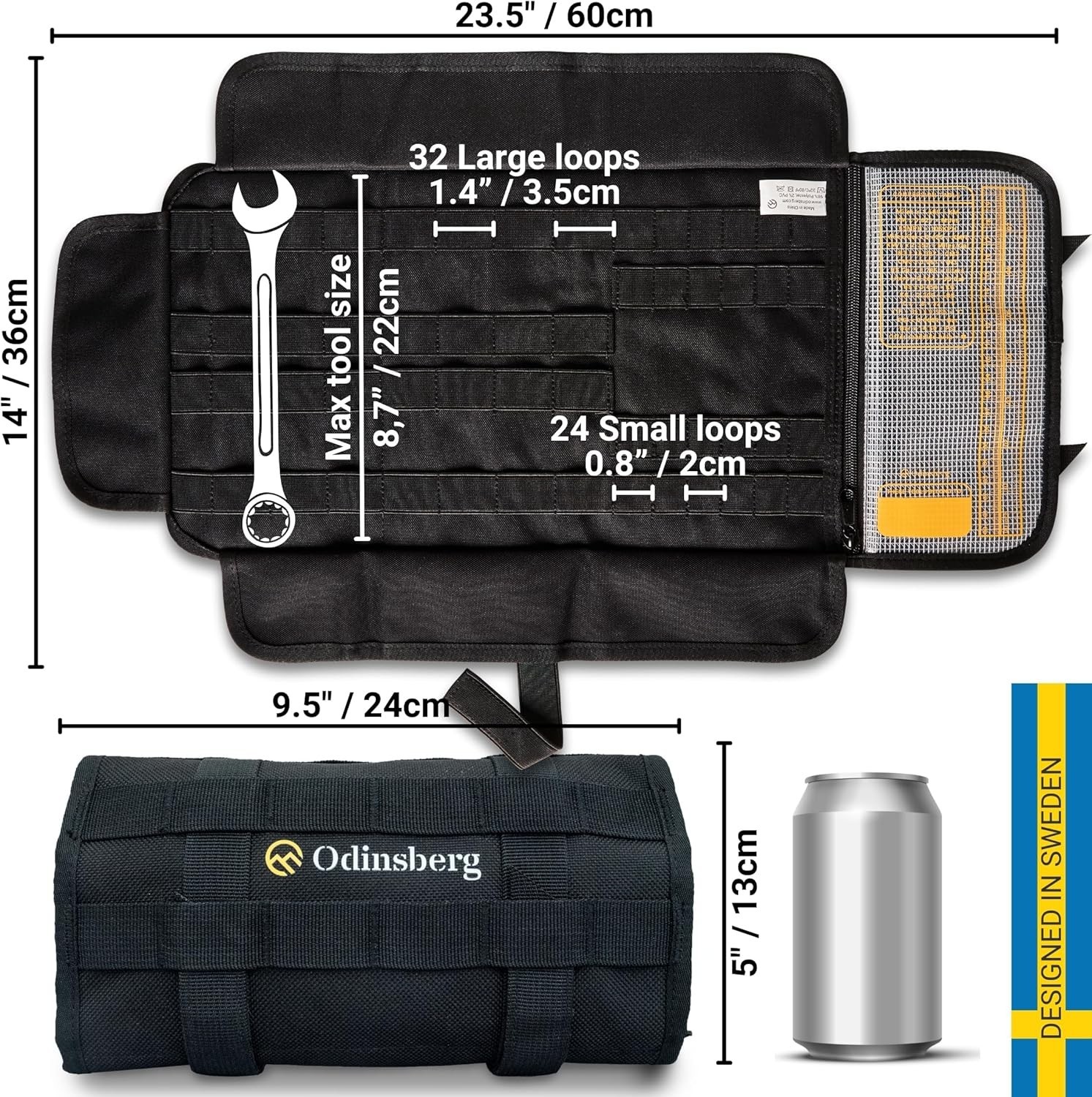 Motorcycle Tool Roll Bag Tools NOT Included – 14cm x 24cm, Black