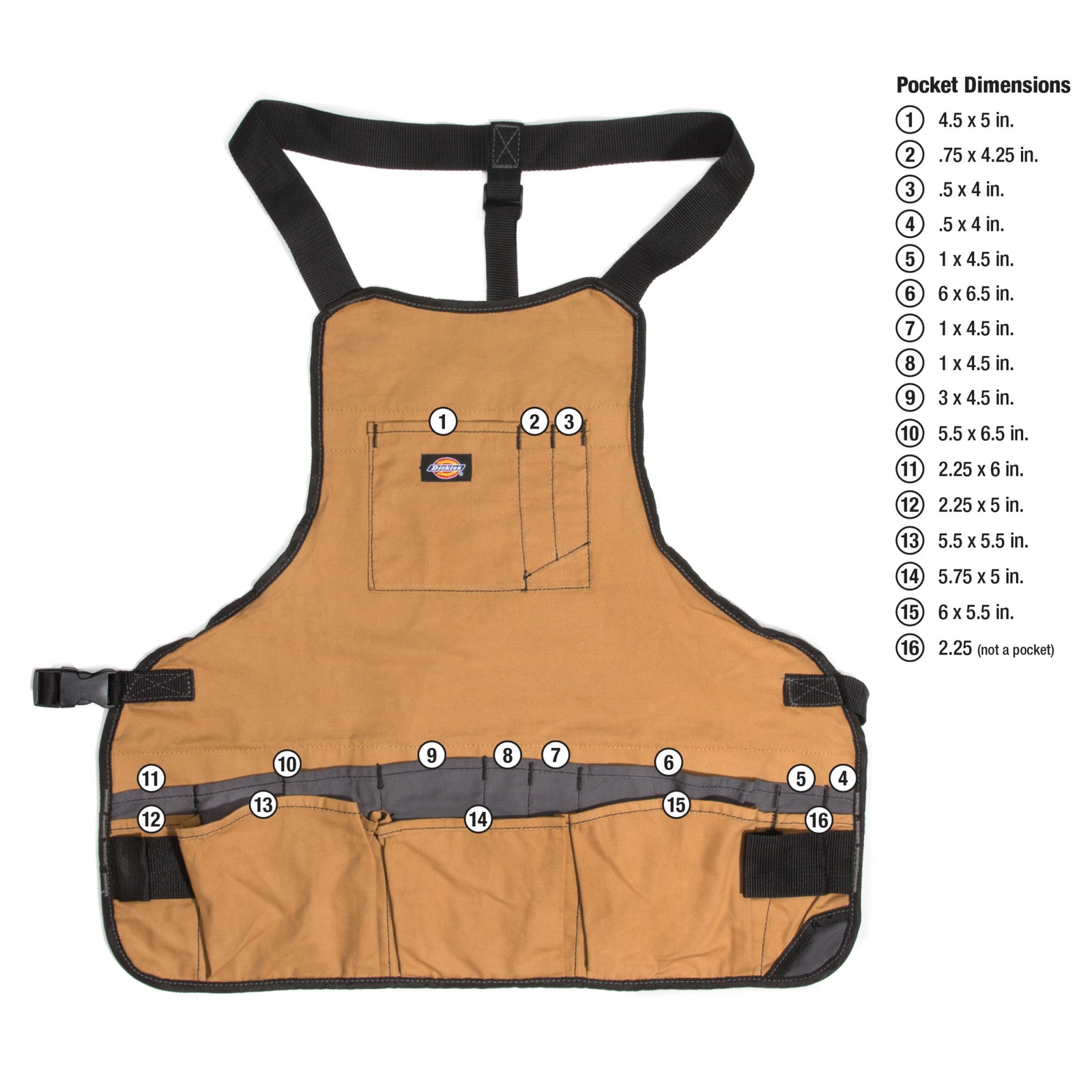 Tool Bib Apron 16 Pocket Woodworking Gardening Carpenter Dickies 57027