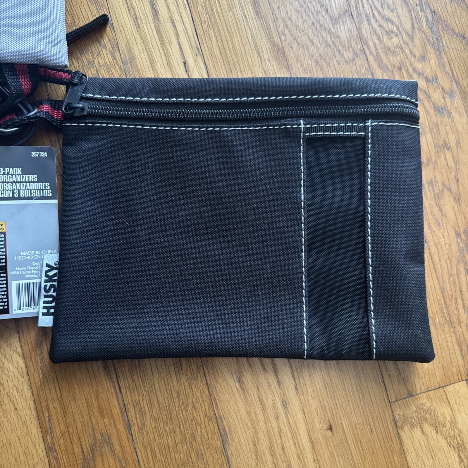HUSKY Storage Pouch bag set of 3 See-thru Mesh Flap Heavy Zipper Black Grey Red