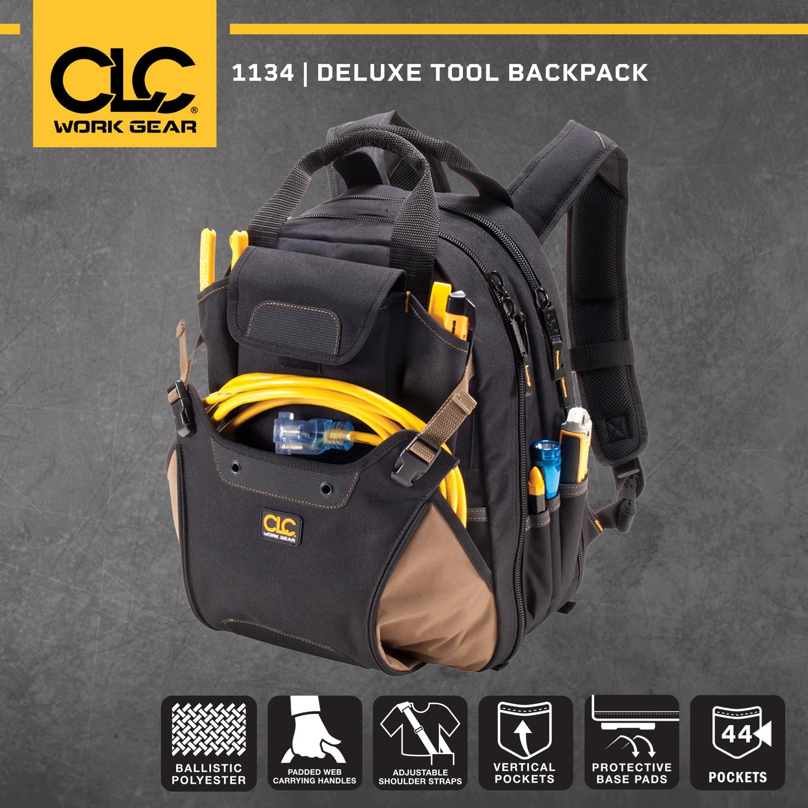 Heavy Duty Tool Backpack With 44 Pockets Dual Handles And Back Support