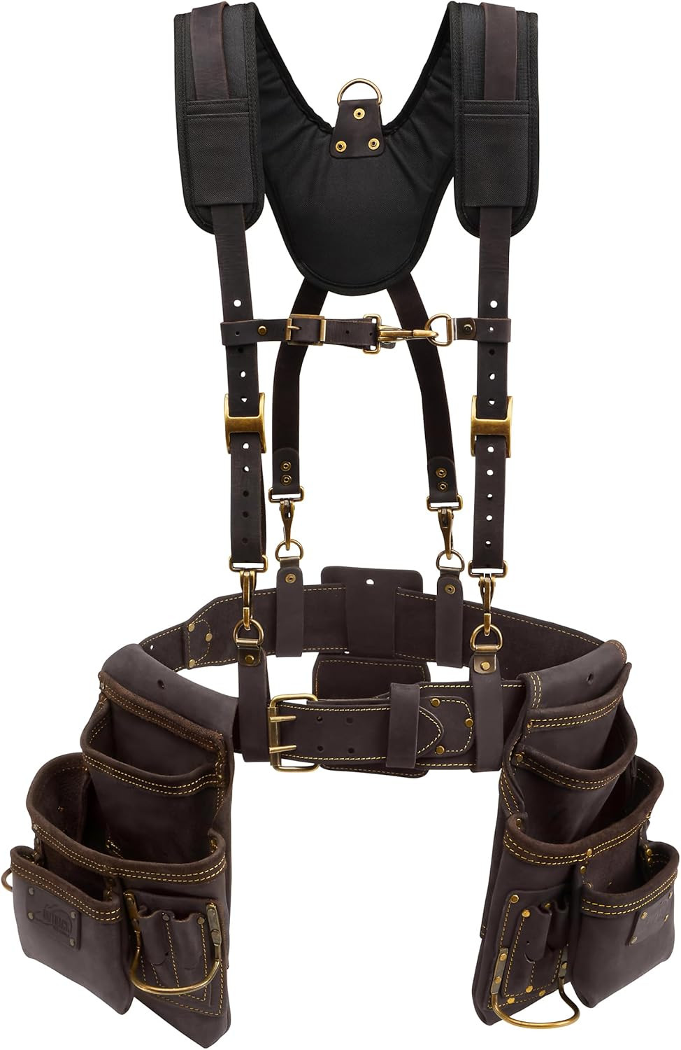 Premium Oil-Tanned Leather Carpenter Tool Belt with Padded Suspenders