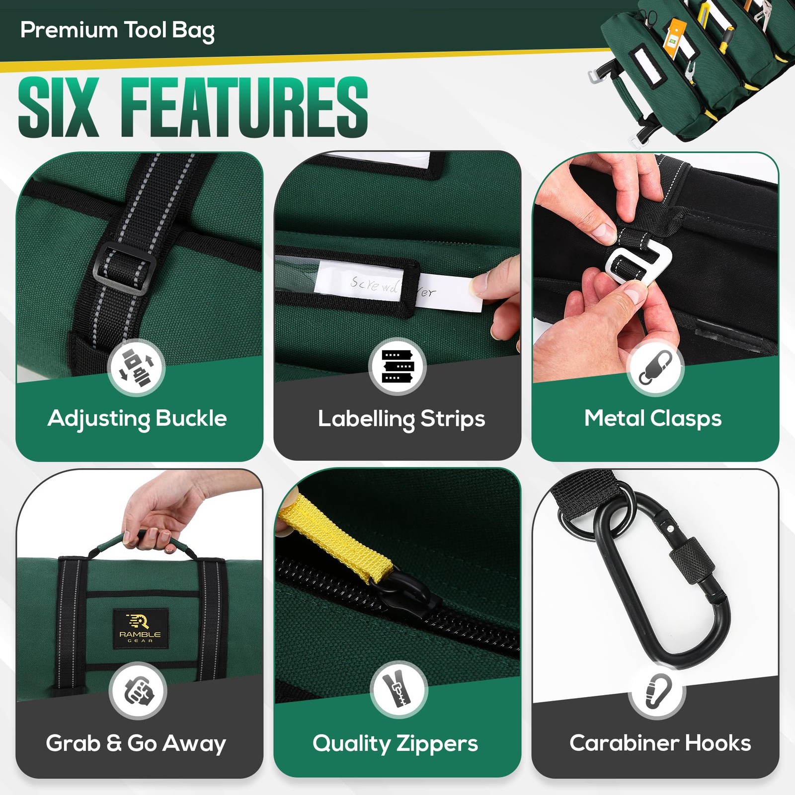 Ramble Gear Roll Up Tool Bag 10 inches x 2 x 20 inches, Green
